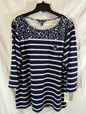 Karen Scott Women’s NWT 2X Blue Striped Sweatshirt